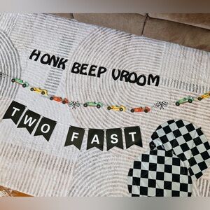 ✨2 for 10$✨ Two Fast Cars Birthday Banner Balloon - Second Birthday Decorations